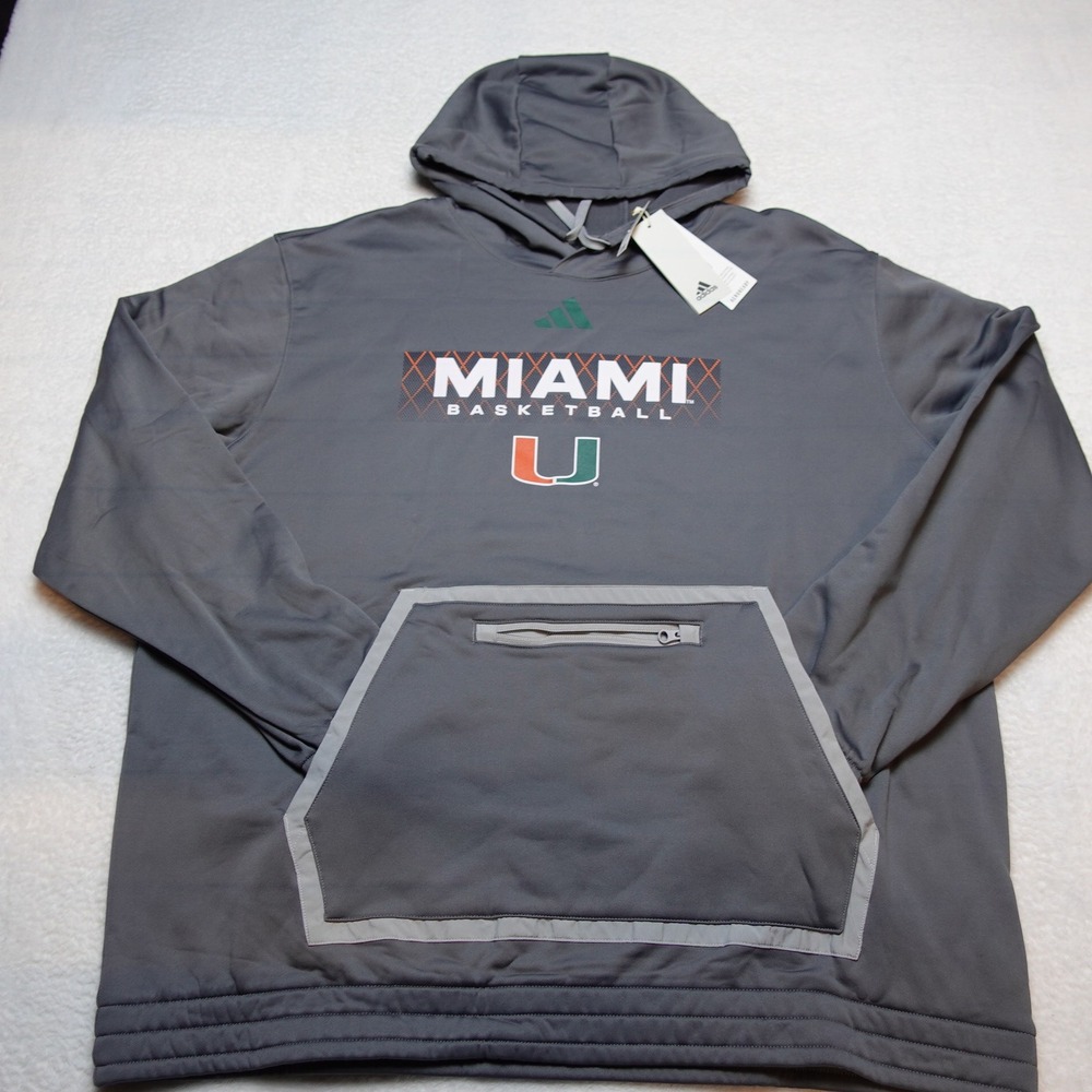 Adidas Miami Basketball Hoodie Mens XXL Grey Hurricanes NCAA Team Pullover